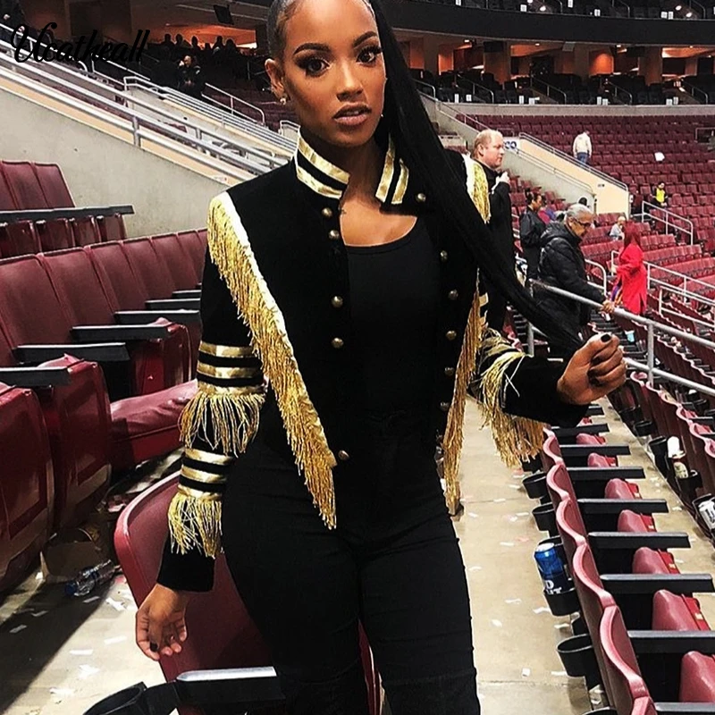 Tassels Patchwork Autumn Cropped Coats Gold Buttons Jackets Women Long Sleeve Slim Short Bomber Jacket Causal Glitter Slim Coat
Tassels Patchwork Autumn Cropped Coats Gold Buttons Jackets Women Long Sleeve Slim Short Bomber Jacket Causal Glitter Slim Coat