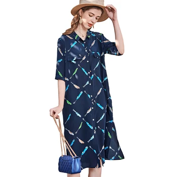 100% Silk Women's Runway Dresses Turn Down Collar Half Sleeves Printed Pockets Fashion Casual Summer Dresses
100% Silk Women's Runway Dresses Turn Down Collar Half Sleeves Printed Pockets Fashion Casual Summer Dresses