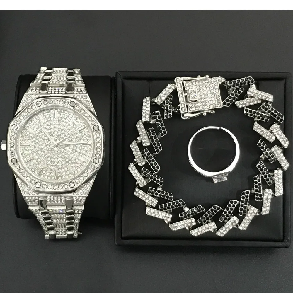 Men Luxury Watch Hip Hop Bracelet Crystal Miami Cuban Chain Gold Silver Adjustable Ring Ice Out Watch Men Watch Bracelet Ring
Men Luxury Watch Hip Hop Bracelet Crystal Miami Cuban Chain Gold Silver Adjustable Ring Ice Out Watch Men Watch Bracelet Ring