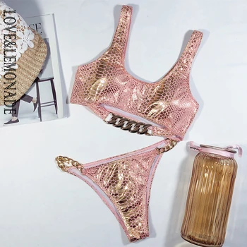 LOVE & LEMONADE Sexy Pink Cut Out Metal Chain Reflective Material Bikini LMSW96
LOVE & LEMONADE Sexy Pink Cut Out Metal Chain Reflective Material Bikini LMSW96