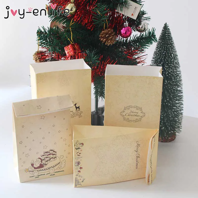 6pcs merry christmas kraft paper bags gift bags candy bags kids