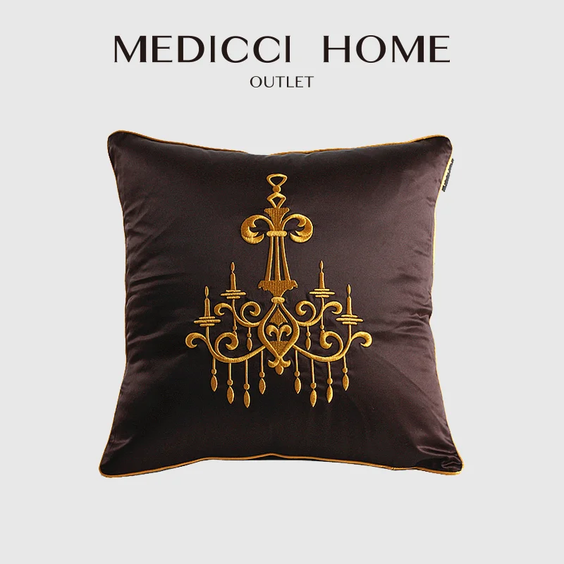 

Medicci Home Luxury Cushion Cover Chandelier Gold Stitching Superior Quality Embroidery Living Room Sofa Couch Art Pillow Case