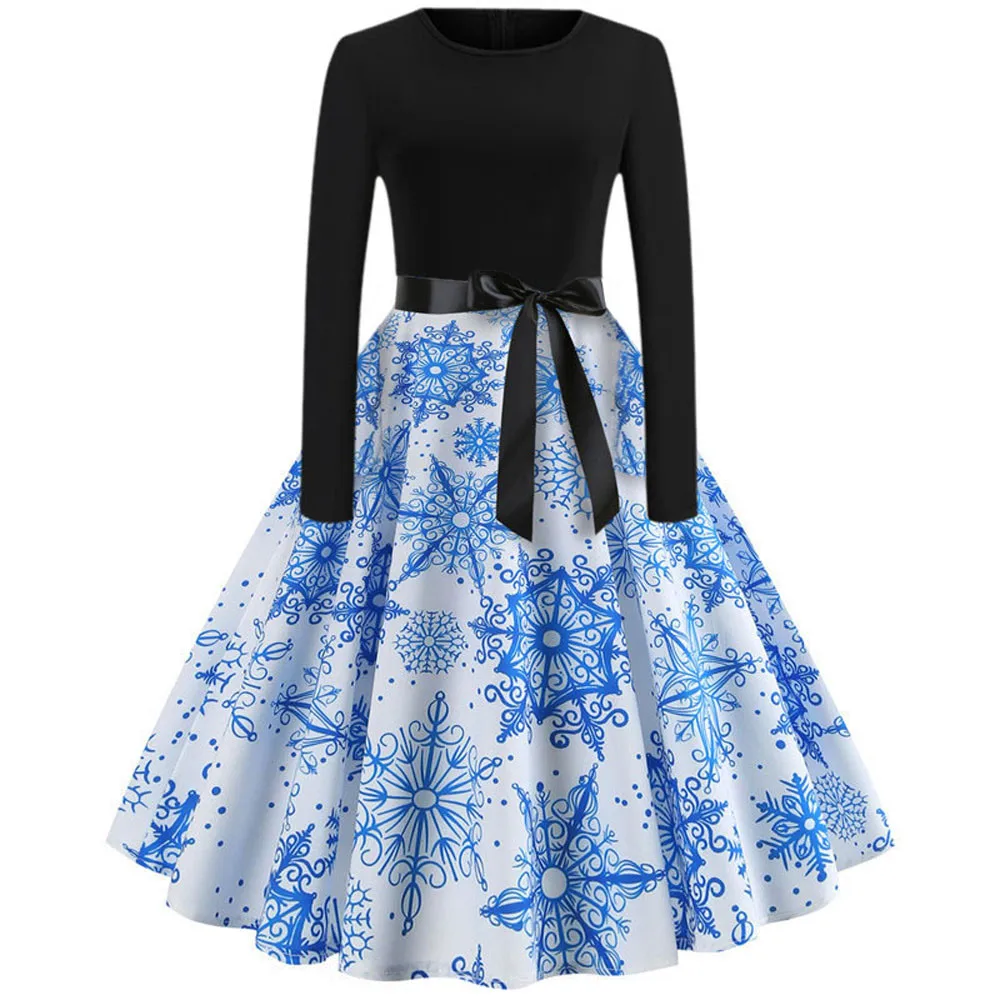 Women Elegant Christmas Dress Long Sleeve Print Vintage Belt Party Dress Snowflake White Autumn Winter Bodycon Dresses Vestidos
Women Elegant Christmas Dress Long Sleeve Print Vintage Belt Party Dress Snowflake White Autumn Winter Bodycon Dresses Vestidos