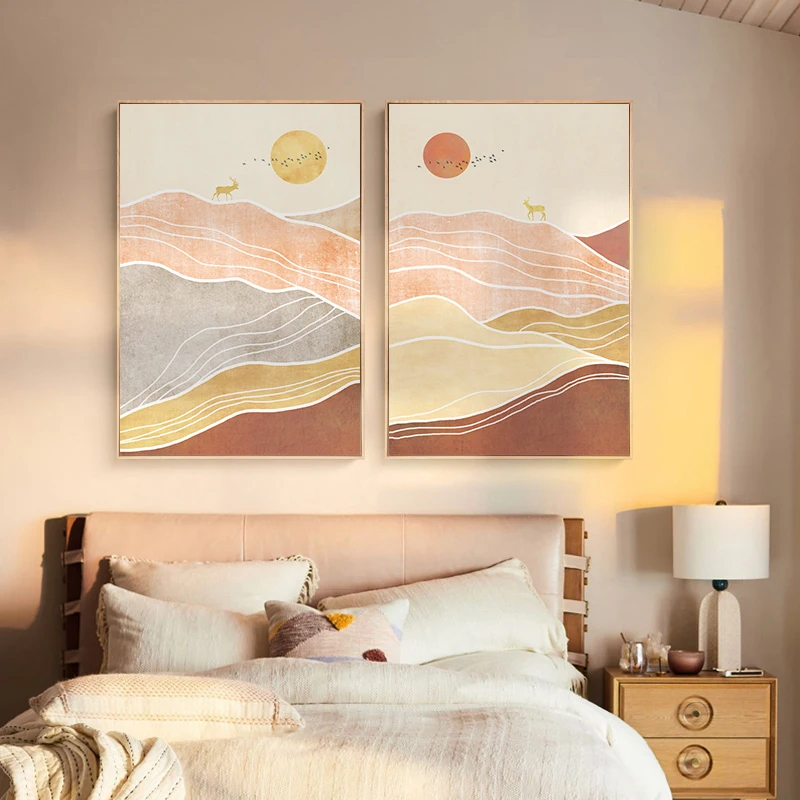 

Abstract Poster The Sun With Mountain Canvas Painting Nordic Wall Art Printing For Livingroom Bed Room Home Decor Wall Picture