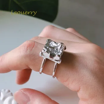 

Leouerry 925 Sterling Silver Irregular Square Opening Ring Terrain Undulate Texture Rings for Women Fashion Fine Jewelry Gifts