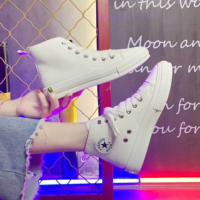 Hight-top Canvas Shoes Student Korean-style 2019 Autumn New Style College Style Versatile Shoes Casual Lace-up White Shoes 
Hight-top Canvas Shoes Student Korean-style 2019 Autumn New Style College Style Versatile Shoes Casual Lace-up White Shoes