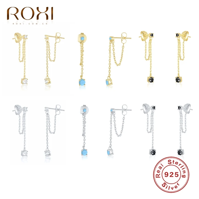 ROXI Bohemia White Black Blue Green Red Zircon Link Chain Stud Earrings for Women Girls Wedding Earrings Piercing Silver 925
ROXI Bohemia White Black Blue Green Red Zircon Link Chain Stud Earrings for Women Girls Wedding Earrings Piercing Silver 925