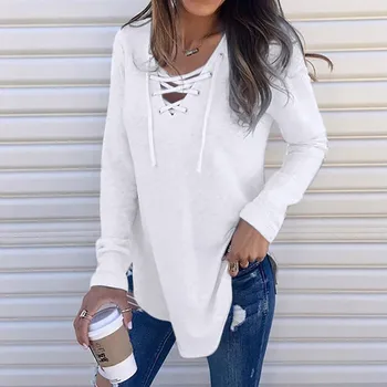 Fashion female T-shirt shein vadim women's shirt ropa mujer V Neck Strap Long Sleeve Top Autumn Free shipping h4 
Fashion female T-shirt shein vadim women's shirt ropa mujer V Neck Strap Long Sleeve Top Autumn Free shipping h4