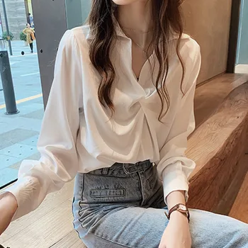 Women's Fashion Spring Autumn Full Long Sleeve Blouse Cross Twist Knot Decoration Ladies V Neck White Solid Color Blouses
Women's Fashion Spring Autumn Full Long Sleeve Blouse Cross Twist Knot Decoration Ladies V Neck White Solid Color Blouses