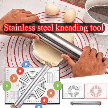 Adjustable Stainless Steel Pin With Dough Mat Dough Roller With 4 Removable Thickness Rings For Baking Dough Pizza Pie Baking
Adjustable Stainless Steel Pin With Dough Mat Dough Roller With 4 Removable Thickness Rings For Baking Dough Pizza Pie Baking