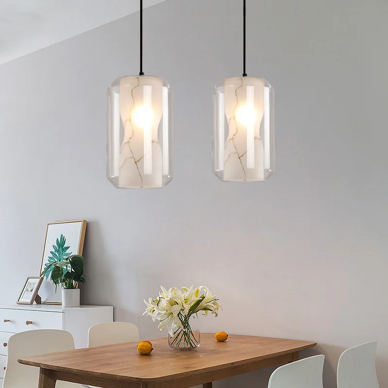 Simple Marble Two-color Glass Hanging Lamp Dining Hall Corridor Stair Balcony Decorates Pendant Lamp Home Decoration Luminaire 
Simple Marble Two-color Glass Hanging Lamp Dining Hall Corridor Stair Balcony Decorates Pendant Lamp Home Decoration Luminaire