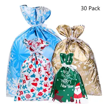 

30PCS Christmas Gift Bags Assorted Styles Gift Wrapping Christmas Goody Bags For Xmas Holiday Gift Holders Party Favors