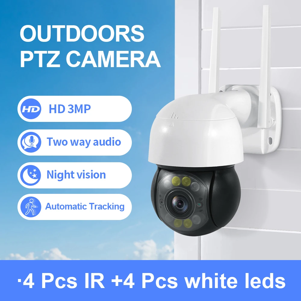 3MP HD Outdoor Wireless PTZ IP Camera Two-way Audio Automatic Tracking IR Night Vision IP66 Waterproof Smart Life WiFi Camera
3MP HD Outdoor Wireless PTZ IP Camera Two-way Audio Automatic Tracking IR Night Vision IP66 Waterproof Smart Life WiFi Camera