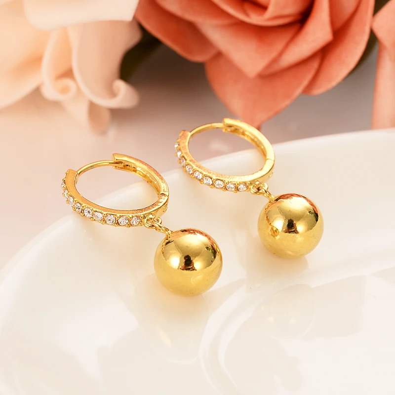 

lovely ball Earrings 24K Gold drop Earings For Women Girls african Jewelry Wedding Party Cool Fashion beads earrings kid gift