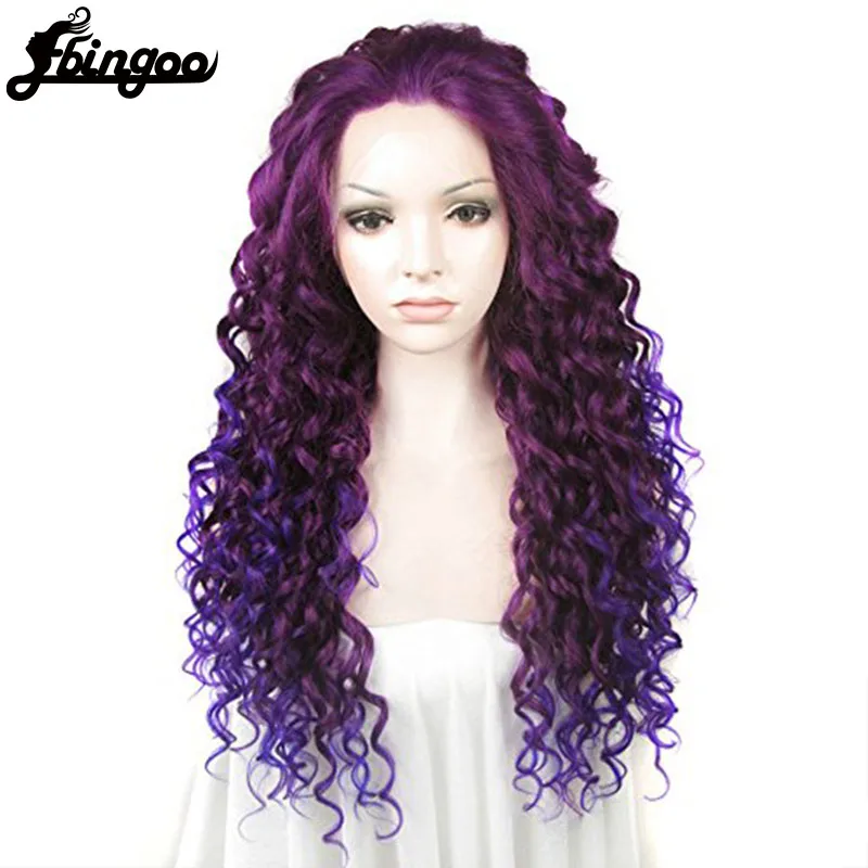 

Ebingoo Ombre Purple Red Pink Blonde Brown Orange Wig Long Kinky Curly Synthetic Lace Front Wig Women High Temperature Fiber