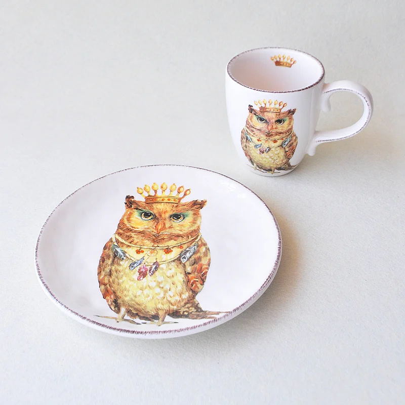 New high quality cartoon owl King crown ceramic tableware Western steak pasta plate Mug cup round dish kitchen dining supplies 
New high quality cartoon owl King crown ceramic tableware Western steak pasta plate Mug cup round dish kitchen dining supplies