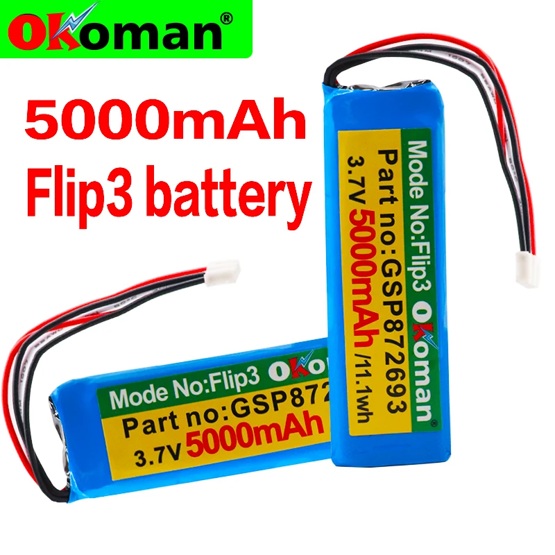 100% high capacity 3.7v 5000mAh Battery GSP872693 for JBL Flip 3 Bluetooth speaker battery Free shipping
100% high capacity 3.7v 5000mAh Battery GSP872693 for JBL Flip 3 Bluetooth speaker battery Free shipping