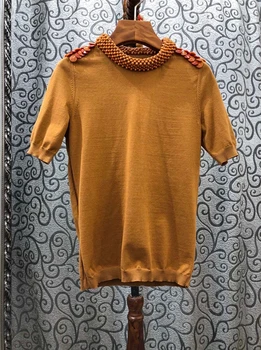 2020 Spring and Summer New Women's Neckline Heavy Work Beaded Stitching Decorations Solid Color Short-Sleeved All-match Top 603
2020 Spring and Summer New Women's Neckline Heavy Work Beaded Stitching Decorations Solid Color Short-Sleeved All-match Top 603