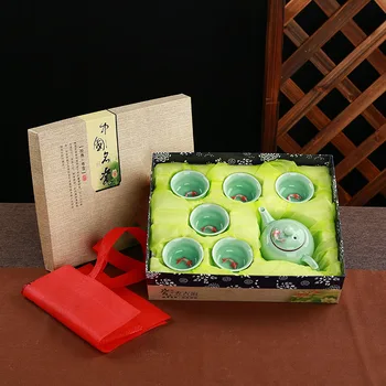 Chinese traditional celadon kung fu tea set tea cup gift boxes from a company full set
Chinese traditional celadon kung fu tea set tea cup gift boxes from a company full set