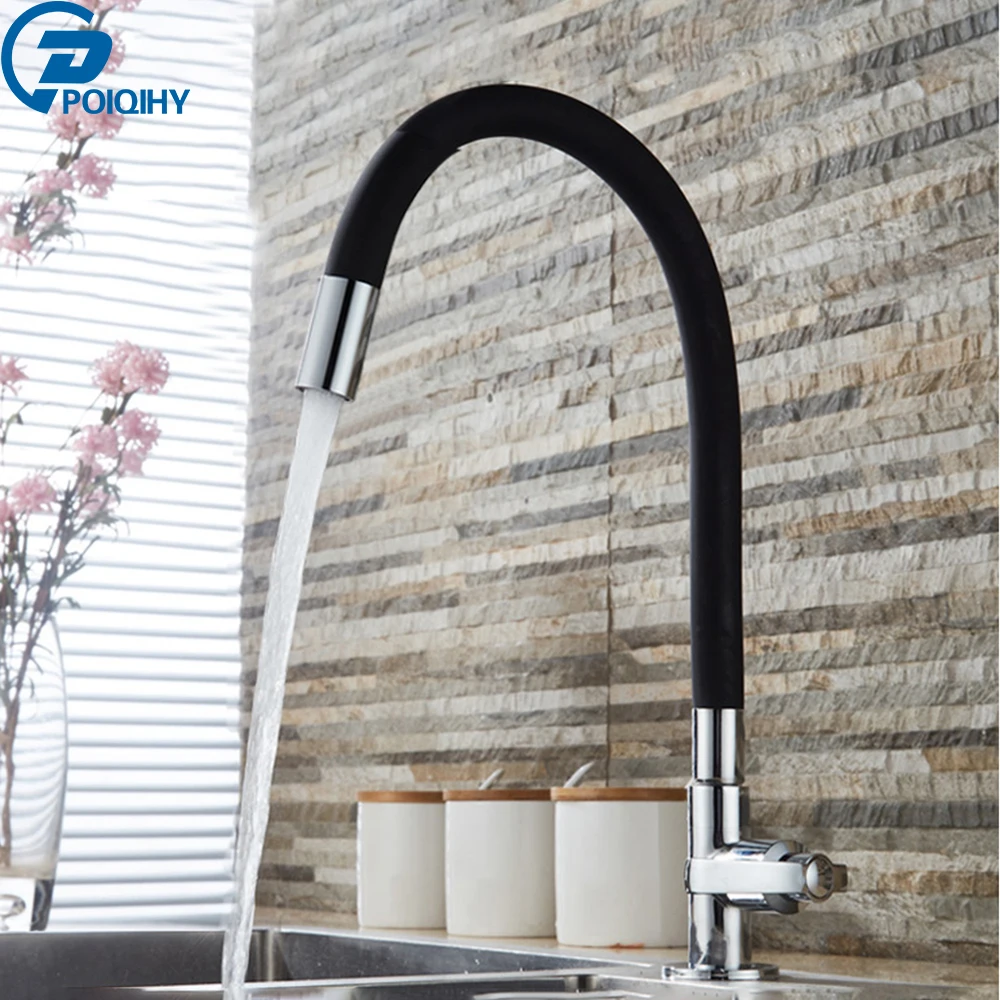 POIQIHY Bathroom Kitchen Faucet Single Handle Kitchen Cold Water Tap Deck Mounted Flexible Kitchen Tap Chrome COld Water Crane