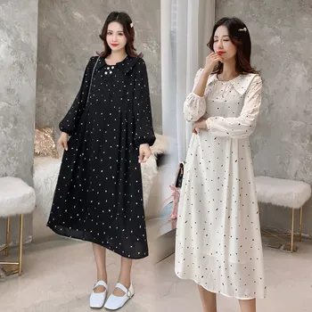 818# 2020 Spring Korean Fashion Dot Chiffon Maternity Long Dress Lovely Clothes for Pregnant Women Loose Pregnancy Clothing 
818# 2020 Spring Korean Fashion Dot Chiffon Maternity Long Dress Lovely Clothes for Pregnant Women Loose Pregnancy Clothing