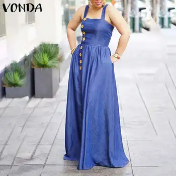 Denim Floor-Length Dress Women Vintage Sexy Sleeveless Square Collar Party Dress VONDA 2020 Bohemian Sundress Plus Size Vestidos 
Denim Floor-Length Dress Women Vintage Sexy Sleeveless Square Collar Party Dress VONDA 2020 Bohemian Sundress Plus Size Vestidos