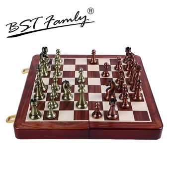 

Chess Set Kirsite Metal Chess Pieces King Height 67mm Wooden Folding Chessboard Portable Chess Game for Kids Adult for Gift I6