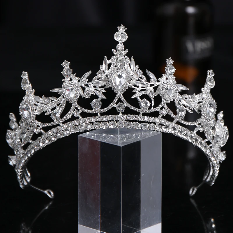 

Роскошные элегантные тиары и короны Стразы серебряного цвета с кристаллами королевская принцесса Диадемы Свадебные аксессуары для волос ювелирные изделия