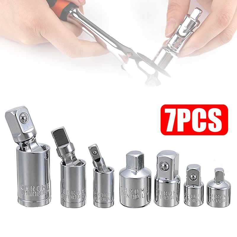 7pcs Wrench Adapter Swivel 1/4 3/8 1/2" Drive Socket Converter Universal Joint Adaptor Air Impact Socket Set