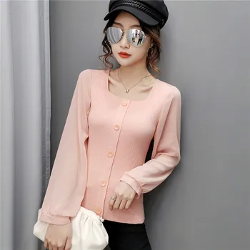 COIGARSAM 4XL Plus Size Knitting Shirt Womens tops New Chiffon Patchwork Square Collar Women shirts White Pink Black 697
COIGARSAM 4XL Plus Size Knitting Shirt Womens tops New Chiffon Patchwork Square Collar Women shirts White Pink Black 697