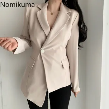 Nomikuma Korean Elegant Irregular Blazer Coat Single Button Long Sleeve Notched Collar Suit Jacket Autumn Women Blazers 6C991
Nomikuma Korean Elegant Irregular Blazer Coat Single Button Long Sleeve Notched Collar Suit Jacket Autumn Women Blazers 6C991