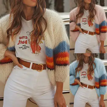 Sweater Women Lady Contrast Color Long Sleeve Cardigan Causal Loose Knitted Short Cardigan Sweater Autumn Winter jersey mujer
Sweater Women Lady Contrast Color Long Sleeve Cardigan Causal Loose Knitted Short Cardigan Sweater Autumn Winter jersey mujer