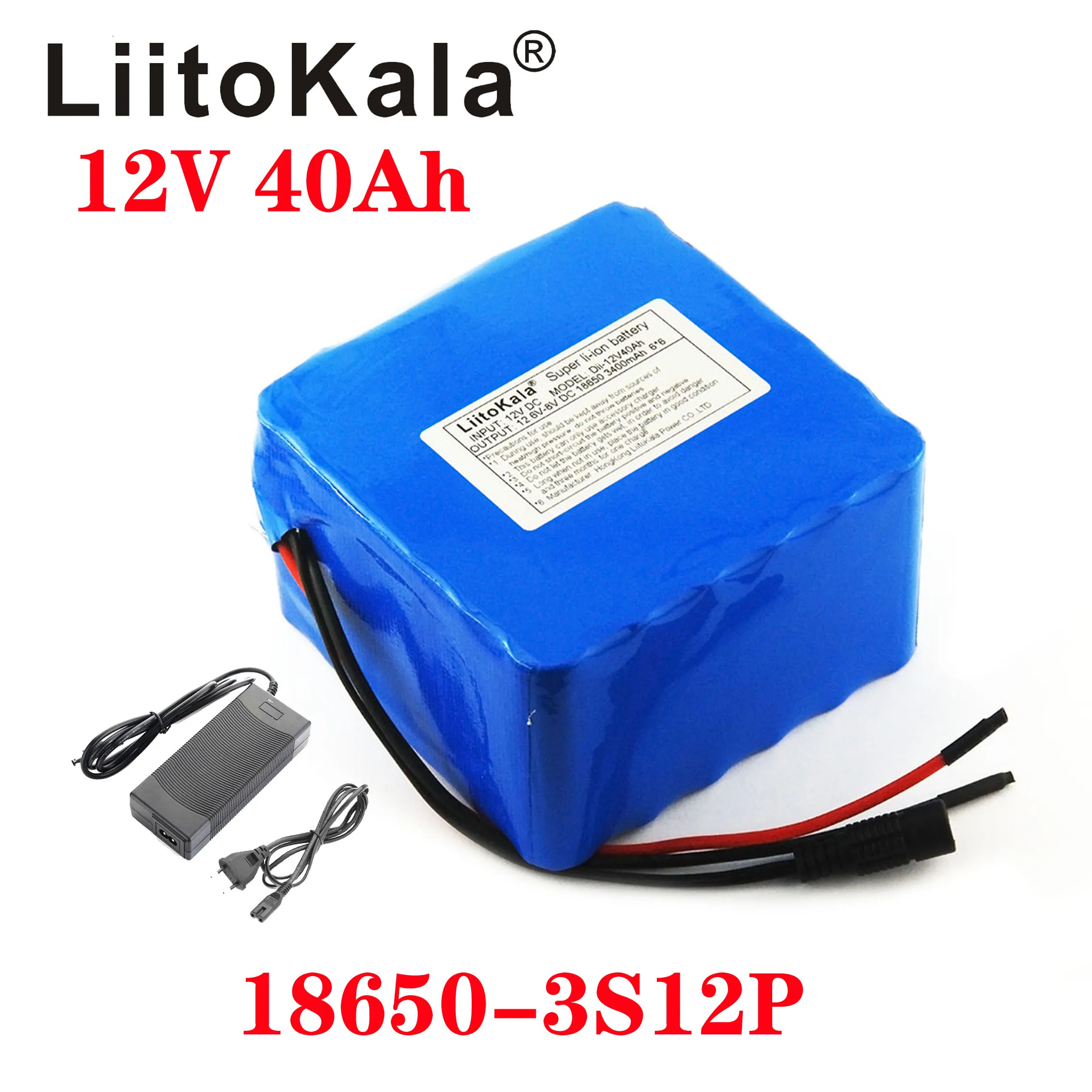 

LiitoKala 12V 40Ah 3S12P 11.1V 12.6V Lithium Battery Pack for Inverter Xenon Lamp Solar Street Light Sightseeing Car 12.6V 3A