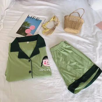 Short-sleeved Shorts Cardigan Pajamas Two-piece Female Korean Version Cute Cartoon Cute Home Service 2020 Summer New Suit
Short-sleeved Shorts Cardigan Pajamas Two-piece Female Korean Version Cute Cartoon Cute Home Service 2020 Summer New Suit