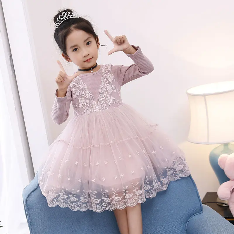 

girl mesh lace Princess dresses 2020 New Spring summer new baby children kids casual stitching birthday party embroidery dresses