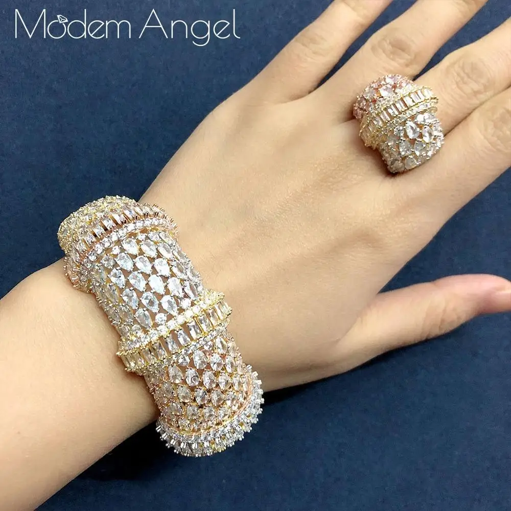 ModemAngel Luxury Big Delicate Bangle Ring Set For Women Micro Cubic Zircon Pave Party Wedding Saudi Arabic Dubai Jewelry Sets
ModemAngel Luxury Big Delicate Bangle Ring Set For Women Micro Cubic Zircon Pave Party Wedding Saudi Arabic Dubai Jewelry Sets