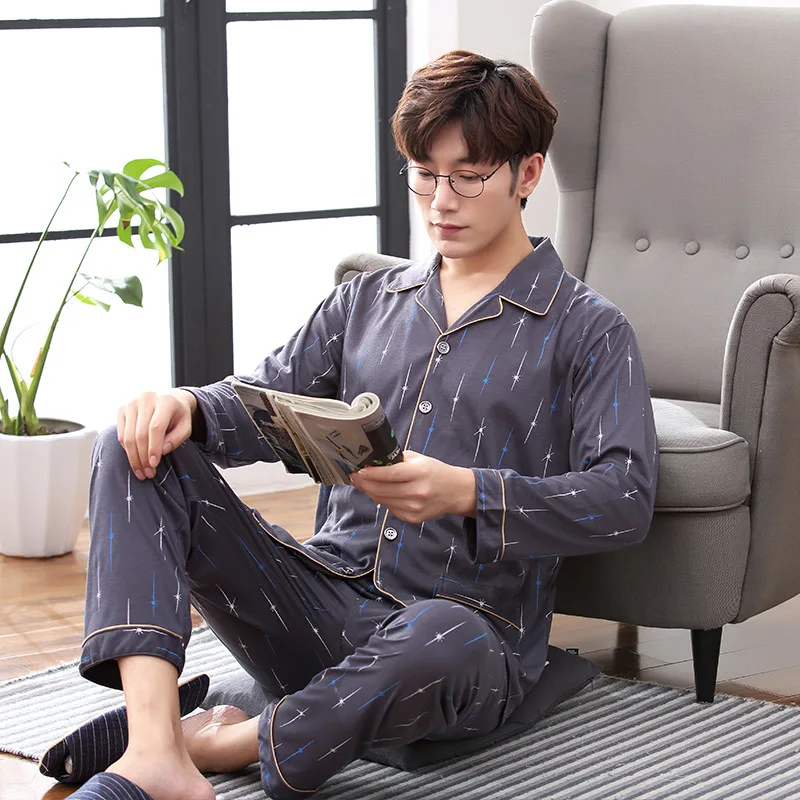 Фото Осенне-зимняя стандартная Пижама Мужская пижама одежда для сна из 100% хлопка с