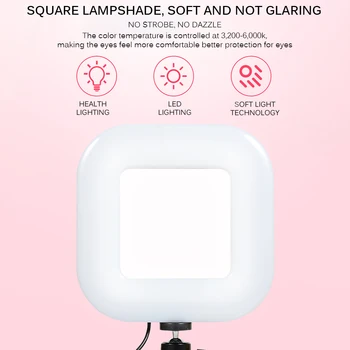 Portable LED Live Fill Light Phone Adjustable Fill Soft Bright Light Self-Timer Bright Square Ring Light Lamp Photography Tripod