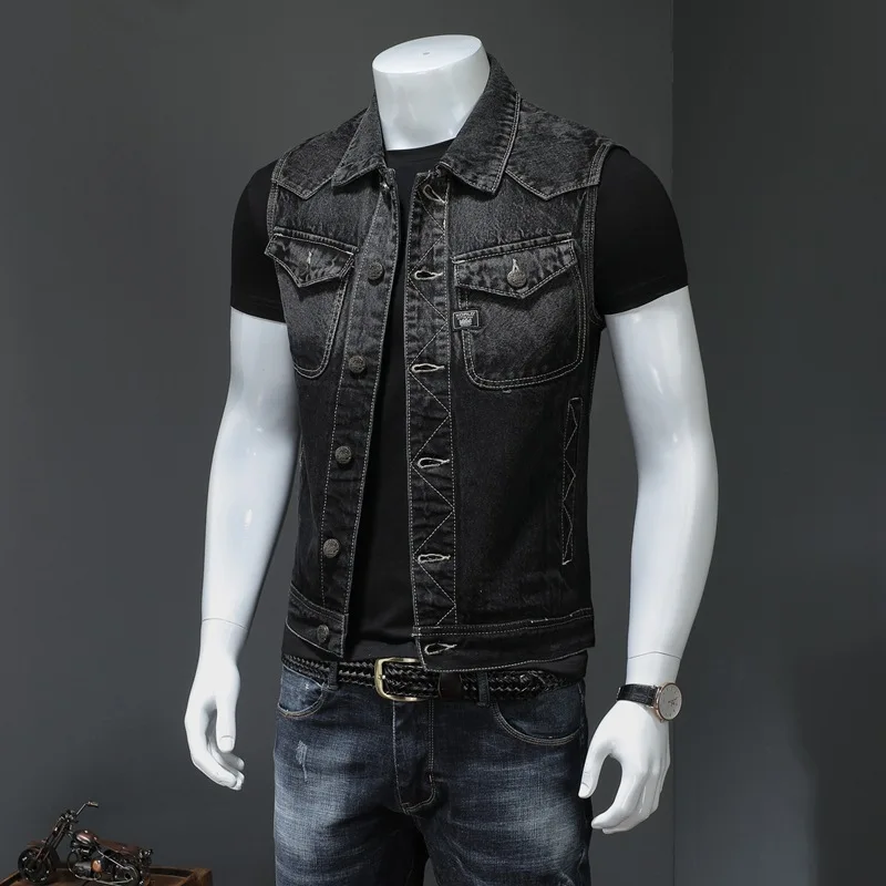 black jean biker vest