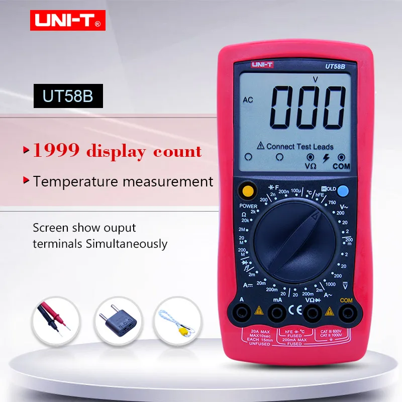UNI-T UT58B Ammeter Multitester DMM Digital Multimeters DC/AC Voltage Current Resistance Capacitance Tester Data
UNI-T UT58B Ammeter Multitester DMM Digital Multimeters DC/AC Voltage Current Resistance Capacitance Tester Data