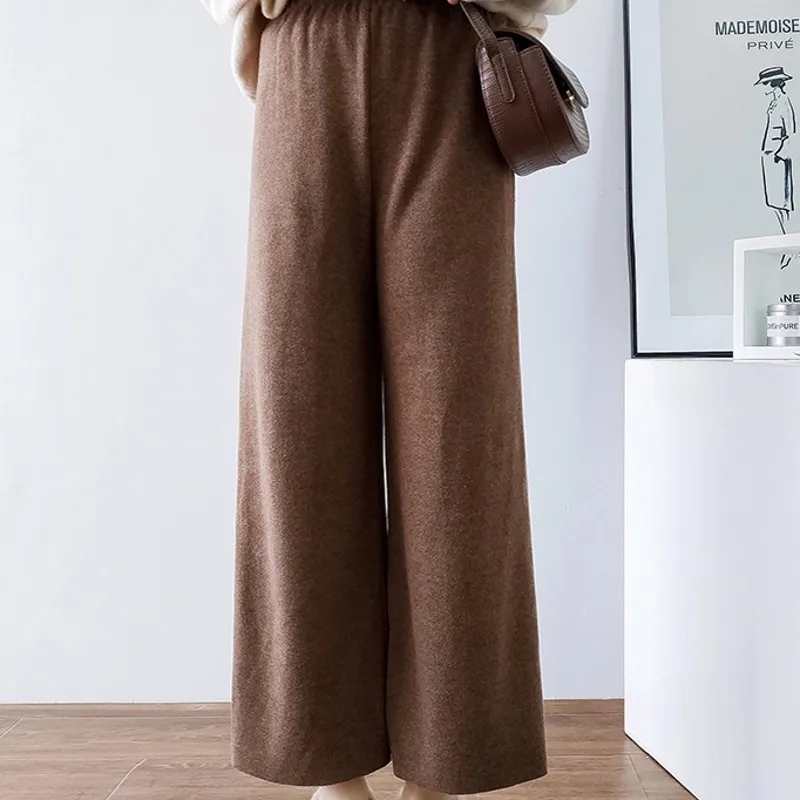 High Waist Knitting Womens Ankle Length Wide Leg Pants Autumn Winter Thick Elastic Waist Loose Fit Casual Female Woolen Pants
High Waist Knitting Womens Ankle Length Wide Leg Pants Autumn Winter Thick Elastic Waist Loose Fit Casual Female Woolen Pants