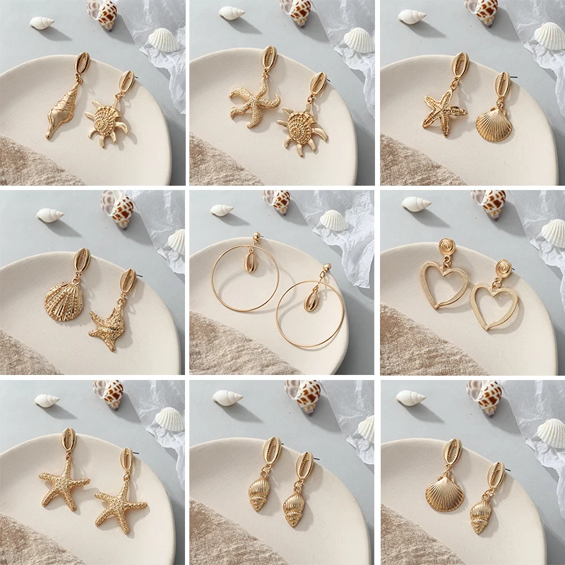 Богемные серьги 2019 ракушек пляжные летние женские очаровательные в форме сердца