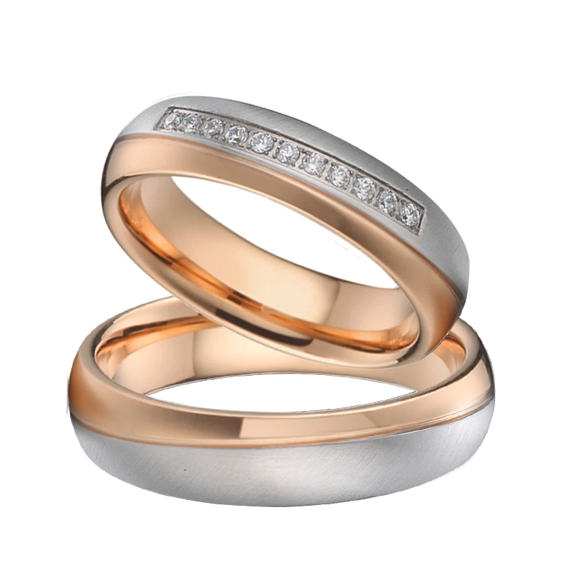 

1 Pair Rose Gold Plated Wedding Rings for Men and Women Promise Ring Anniversary Marriage Love Couples Alliance Inexpensive