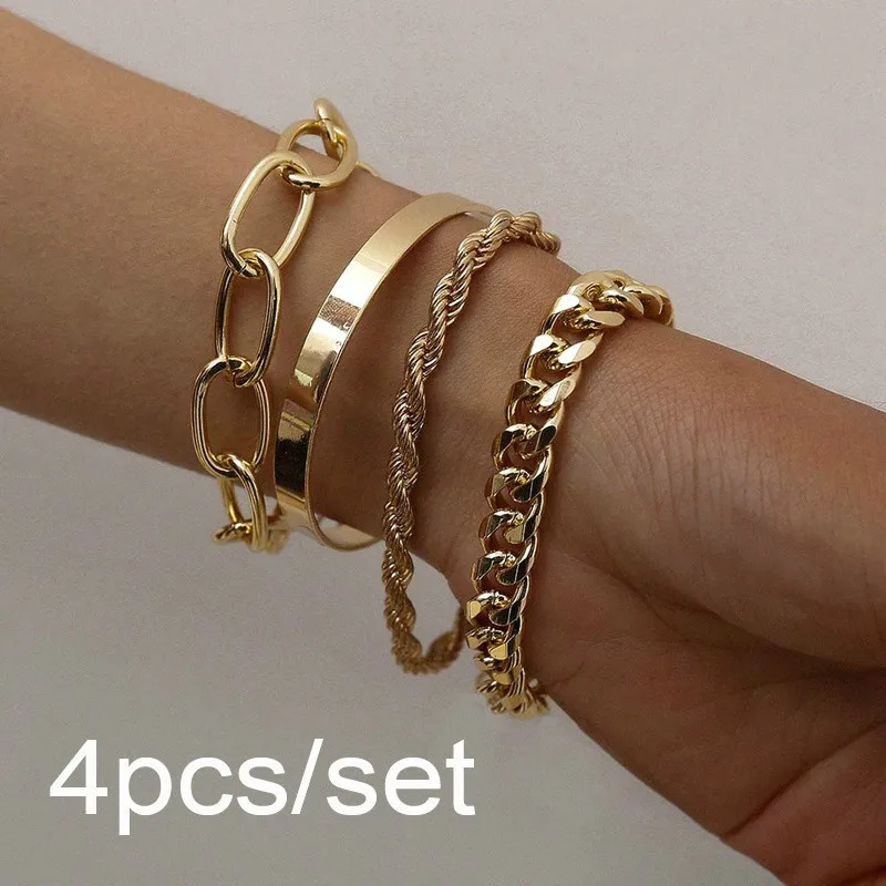 4Pcs Punk Curb Cuban Chain Bracelets Set for Women Men Miami Thick Gold Color Charm Bracelets Bangles Fashion Hip Hop Jewelry
4Pcs Punk Curb Cuban Chain Bracelets Set for Women Men Miami Thick Gold Color Charm Bracelets Bangles Fashion Hip Hop Jewelry