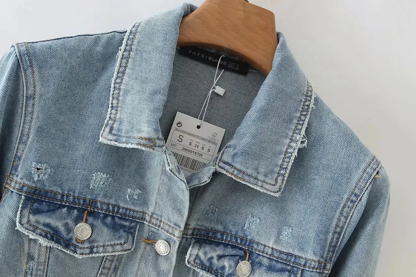 2019 Autumn Cat Scratch Pattern Cowboy Jacket Women's Front Buckle Versatile Fold-down Collar Long Sleeve Denim Top Fashion
2019 Autumn Cat Scratch Pattern Cowboy Jacket Women's Front Buckle Versatile Fold-down Collar Long Sleeve Denim Top Fashion