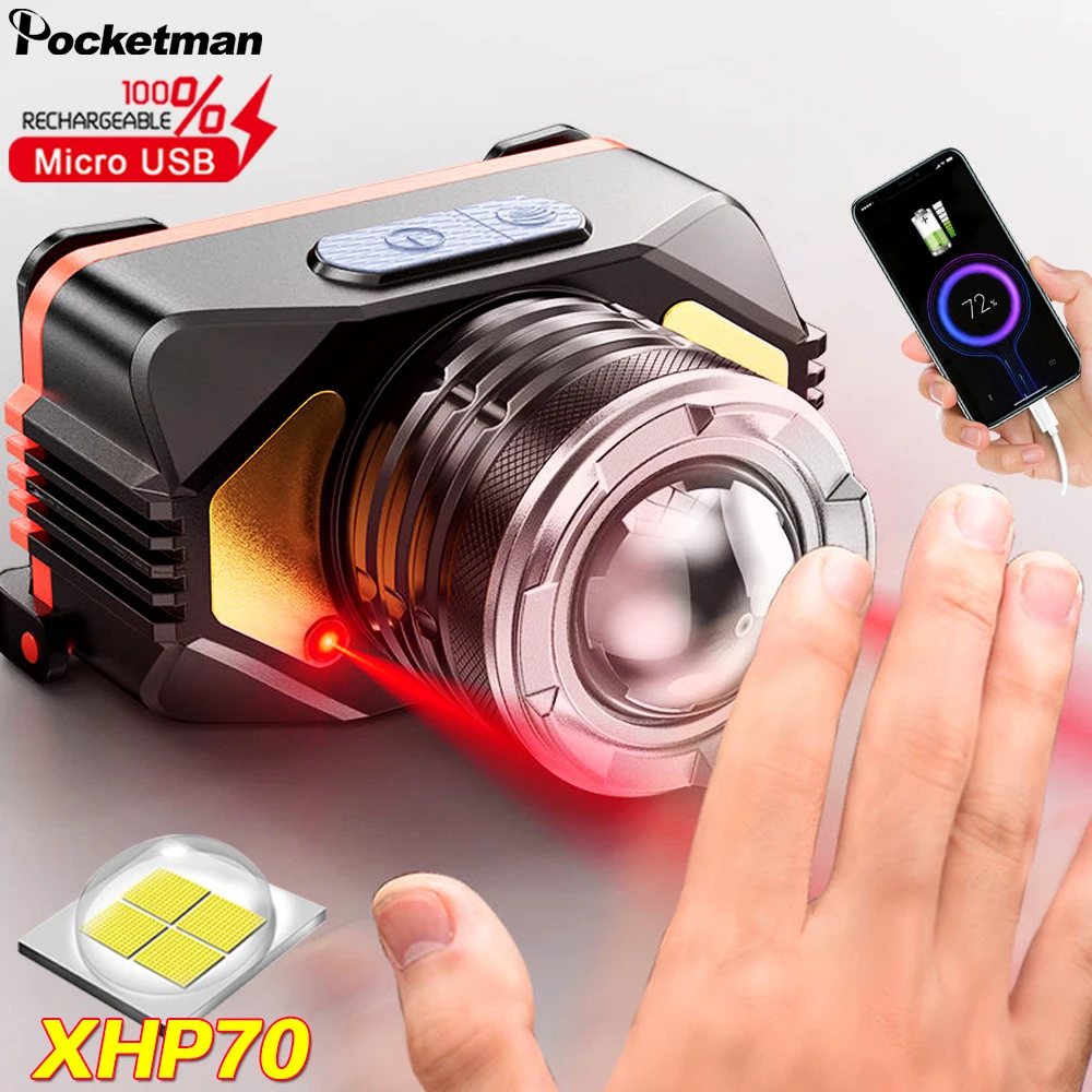 LED Headlamp Motion Sensor Headlight Head Lamp Front Torch Lantern Light with Power Bank Built in 18650 Battery | Лампы и освещение