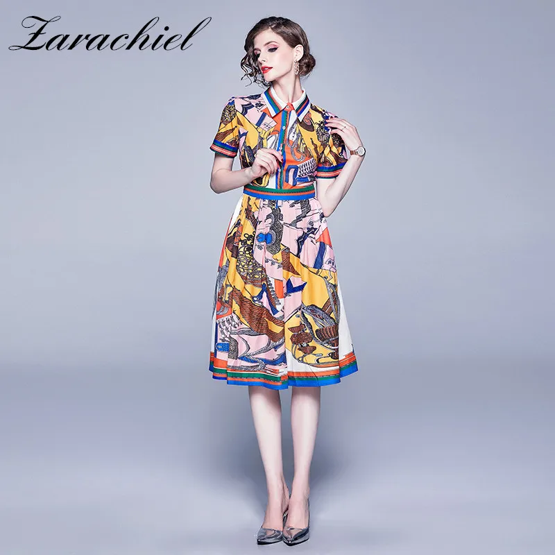 Fashion Designer Luxury Printed Shirt Dresses 2019 Fall Runway Short Sleeve Turn-down Collar Vintage Striped Pleated Midi Dress
Fashion Designer Luxury Printed Shirt Dresses 2019 Fall Runway Short Sleeve Turn-down Collar Vintage Striped Pleated Midi Dress