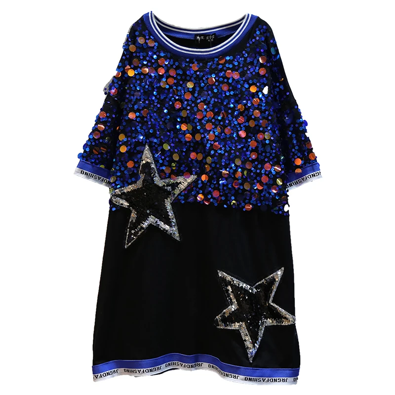 European Women Coloful Sequined Mini Dress Bingbling Star Hot Stamping Round Neck Short Sleeve Plus Size Women Dresses
European Women Coloful Sequined Mini Dress Bingbling Star Hot Stamping Round Neck Short Sleeve Plus Size Women Dresses