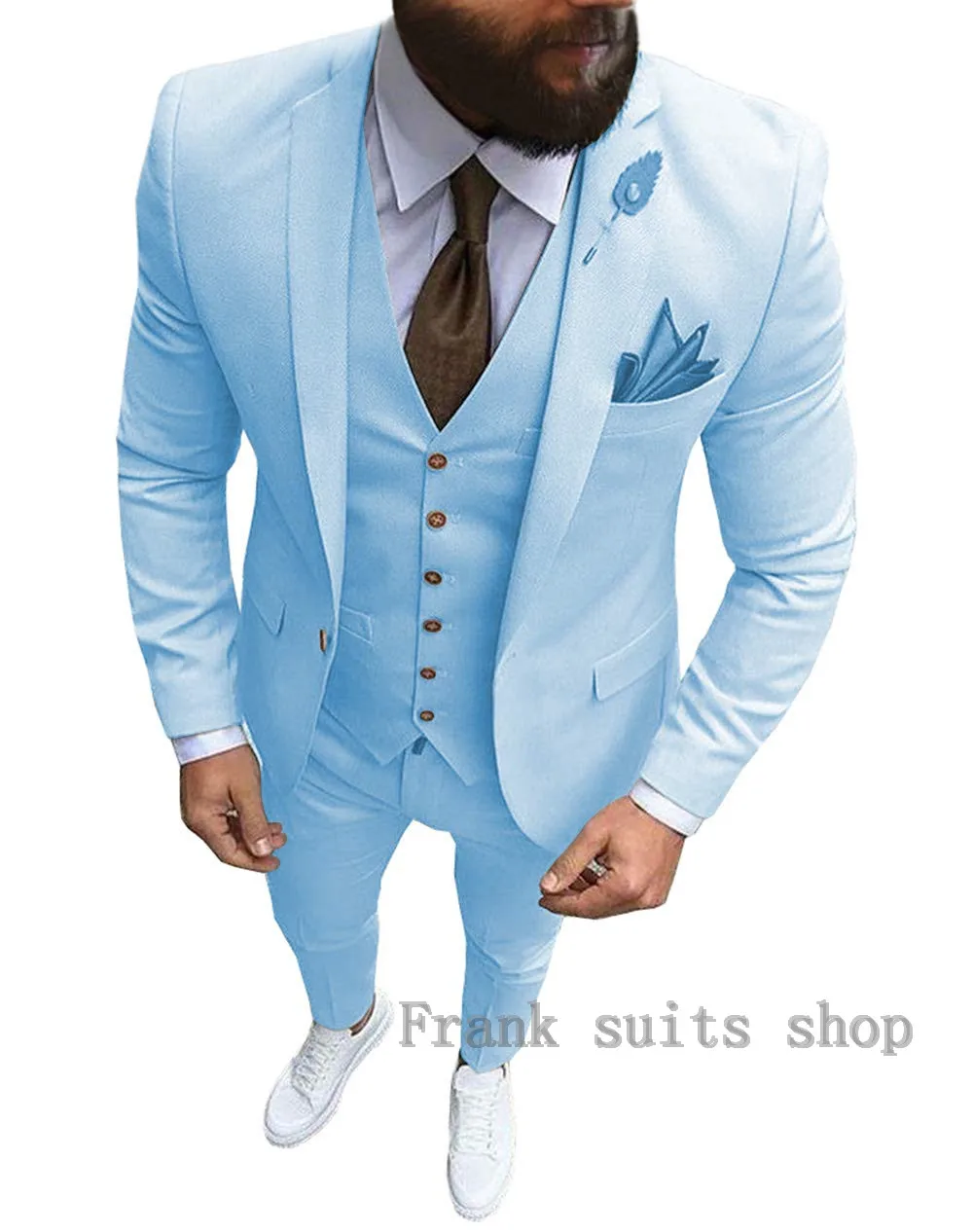 Custom Made Sky Blue Peaked Lapel Men's Suits Set Formal Wedding Prom Groom Tuxedo 3 Pieces Suit (Jacket+Pants+Vest)
Custom Made Sky Blue Peaked Lapel Men's Suits Set Formal Wedding Prom Groom Tuxedo 3 Pieces Suit (Jacket+Pants+Vest)