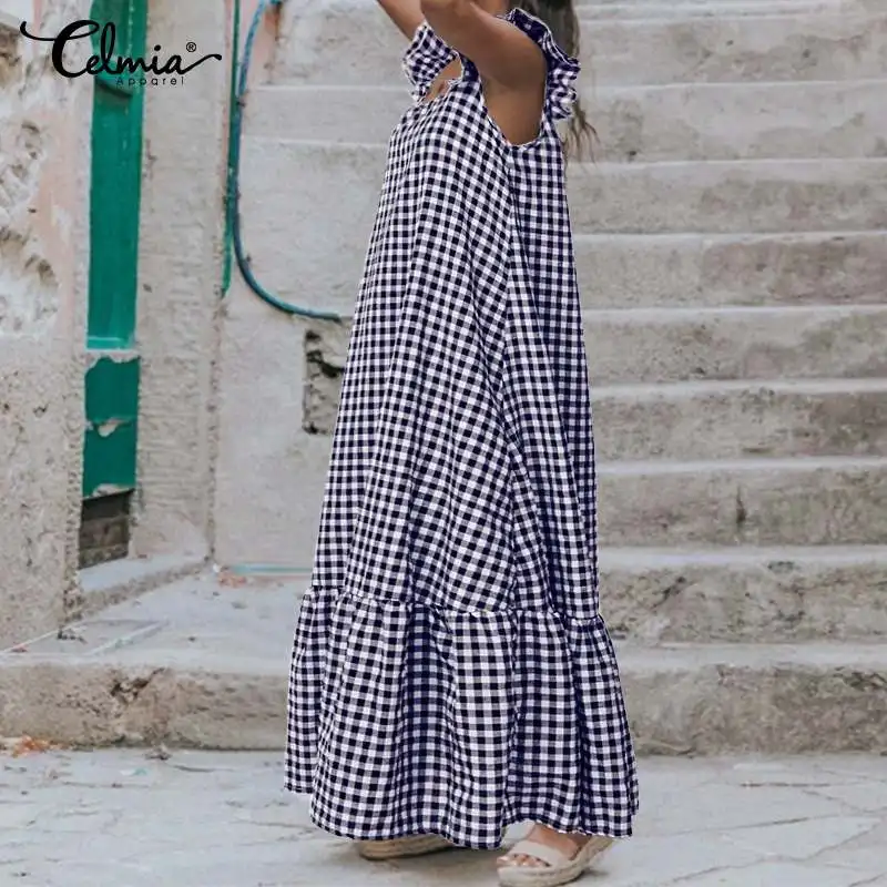 Bohemian Dress 2019 Celmia Fashion Check Women Ruffled Maxi Long Dress Summer Beach Loose Sexy Party Vestidos Robe Plus Size 5XL
Bohemian Dress 2019 Celmia Fashion Check Women Ruffled Maxi Long Dress Summer Beach Loose Sexy Party Vestidos Robe Plus Size 5XL
